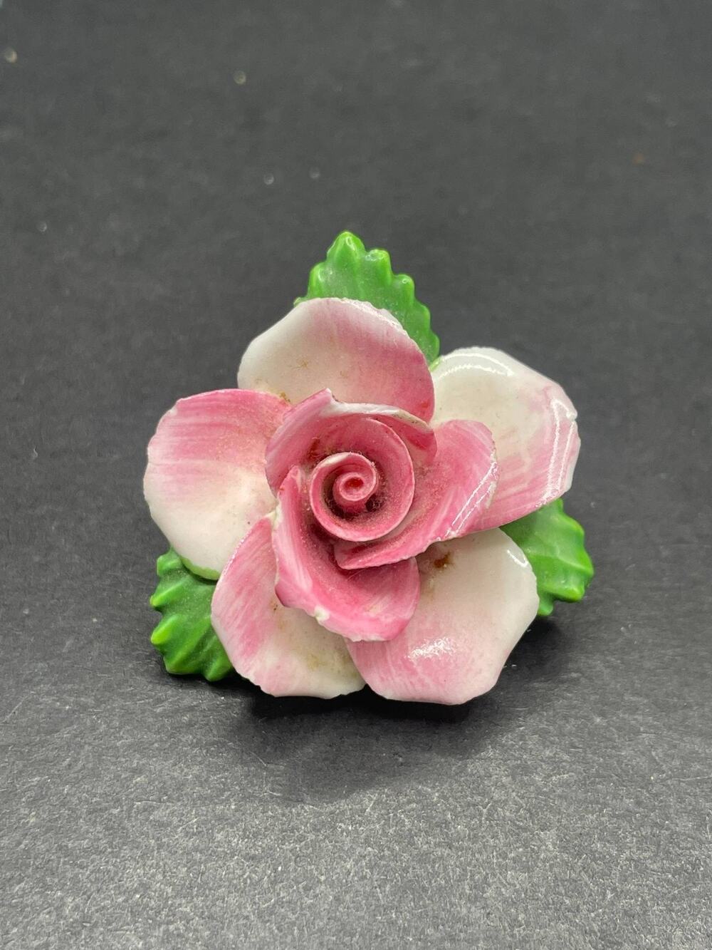 Adderley England Fine Bone China Pink White Rose Flower Figurine Vintage